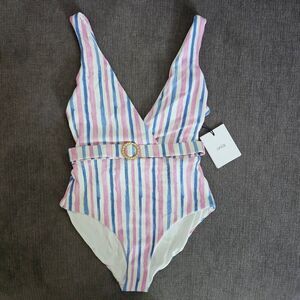 Onia Michelle Women belted One-Piece Painted Stripes Swimsuit Size XSMALL